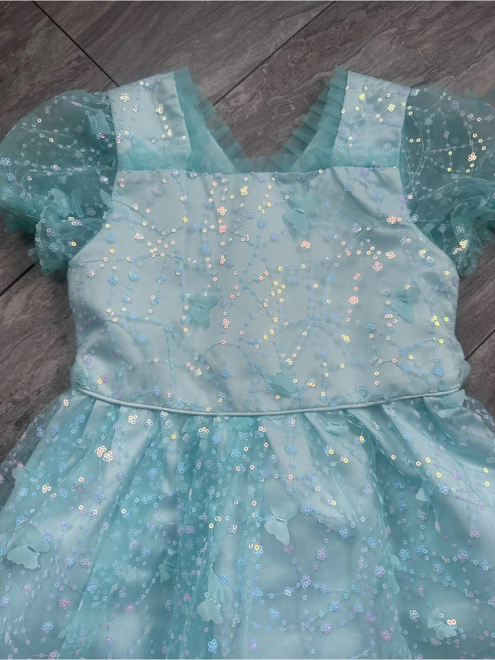 Light Aqua Sequin Butterfly Tulle Dress Size 7
